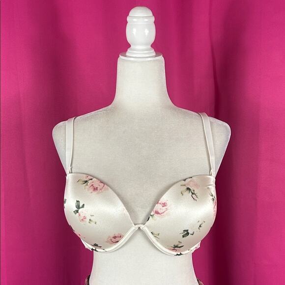 VS Victorias Secret Pink date plunge push up bra white floral 36DD NWT - Picture 1 of 10